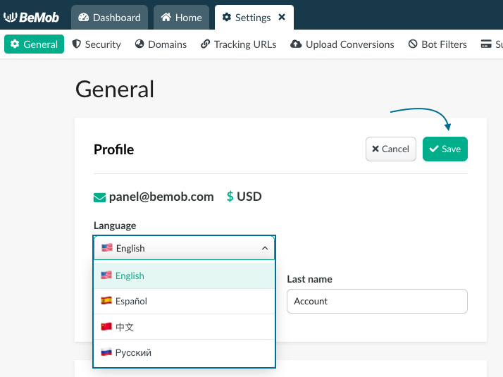 language selection